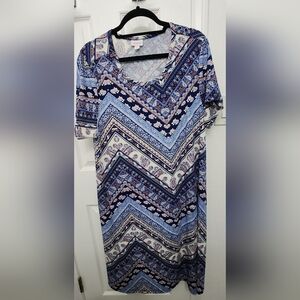 LuLaRoe 3XL Carly - Boho Blue Paisley Chevron Dress